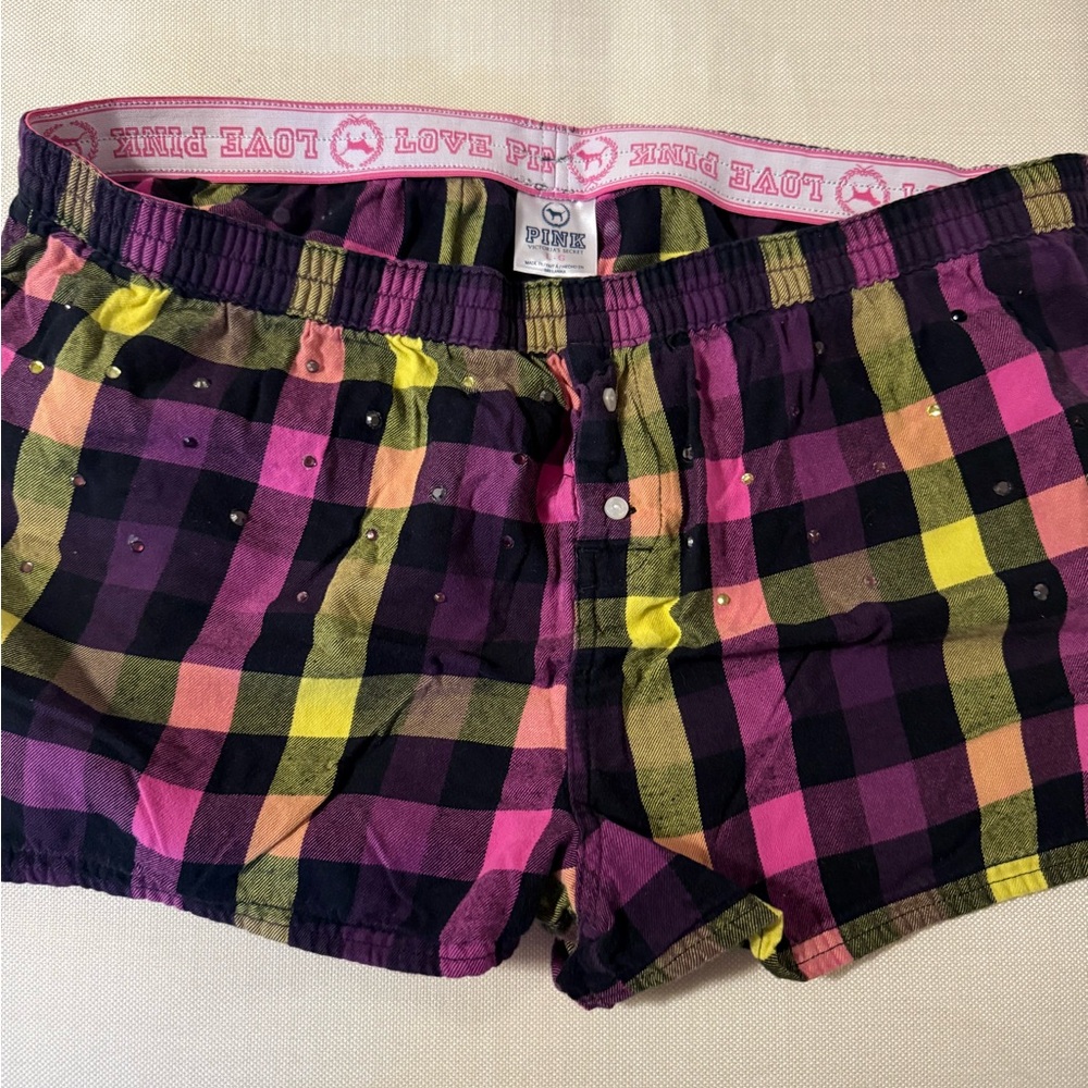 PINK Victoria's Secret Plaid Lounge Shorts in Pink, Yellow, Black